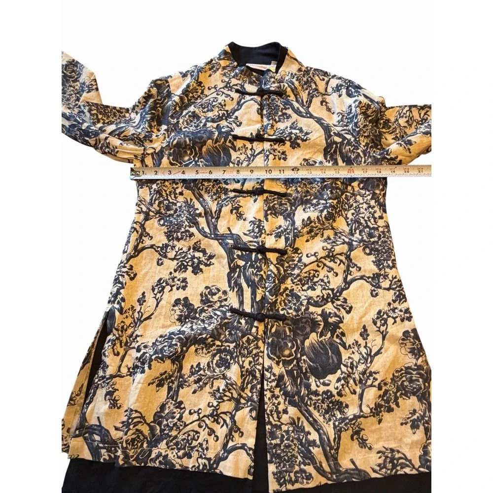 Soft Surroundings Empress Blue Floral Mandarin Style Jacket Tunic Linen Small